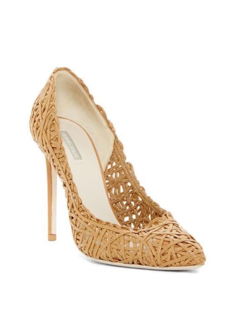 NWT Giorgio Armani Openwork Woven Leather Caramel Stiletto Sz 8.5